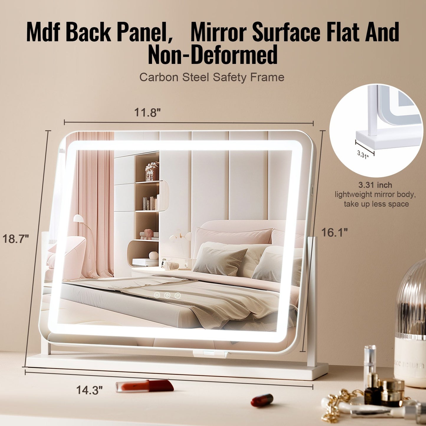 Vanity Mirror With Lights, Three Color Lighting Modes, Lighted Makeup LED Mirror, And 5X Magnification,USB Port, Smart Touch Control, 360°Rotation (21.7x17.7 In, White)