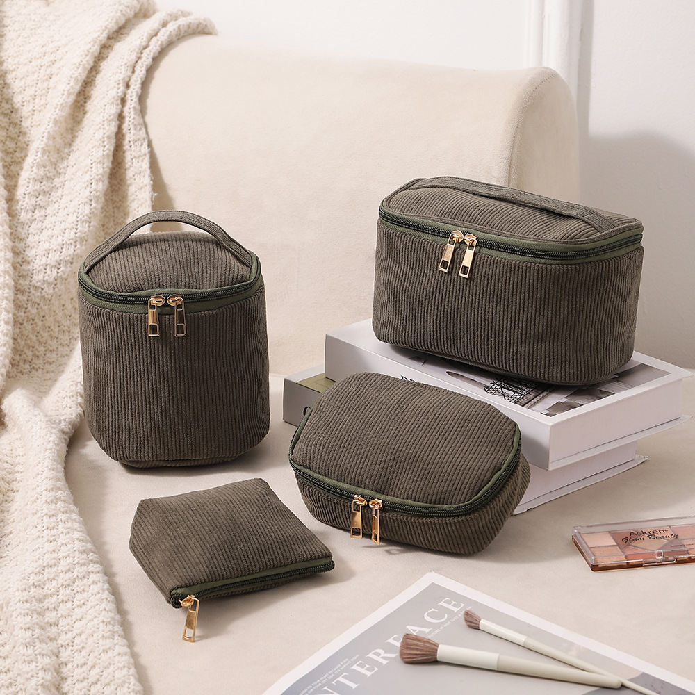 Corduroy Set Large-Capacity Buttoned Makeup Bag