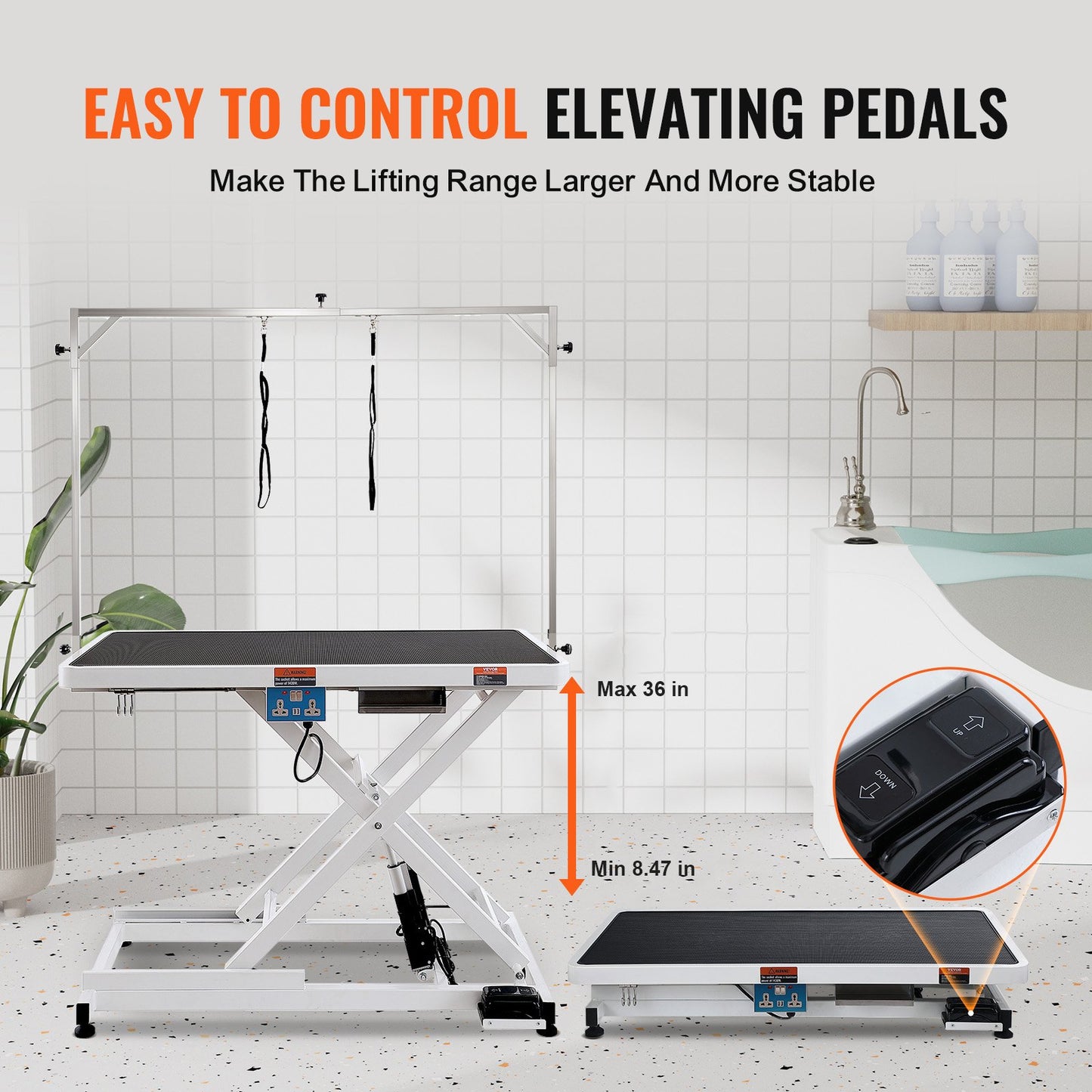 50' Electric Pet Grooming Table, Heavy Duty Dog Grooming Arm For Large Dogs, Height Adjustable Dog Grooming Station, Anti Slip Tabletop/Dog Grooming Station, Max Bearing 400LBS
