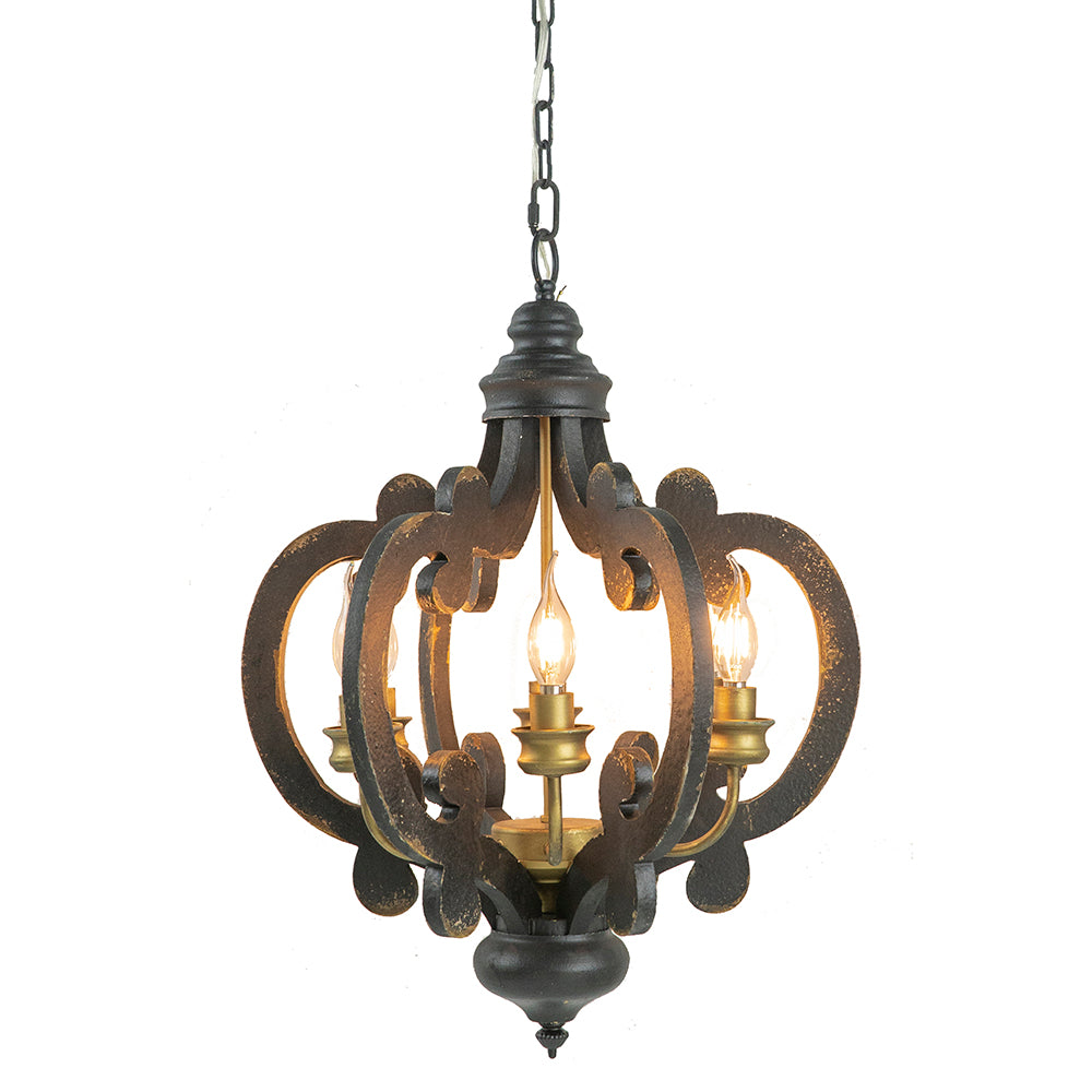 French Country Wood Chandelier 6- Light Farmhouse Pendant Light Fixture With 28 Adjustable Chain For Kitchen Foyer Hallway Bulb Not Included