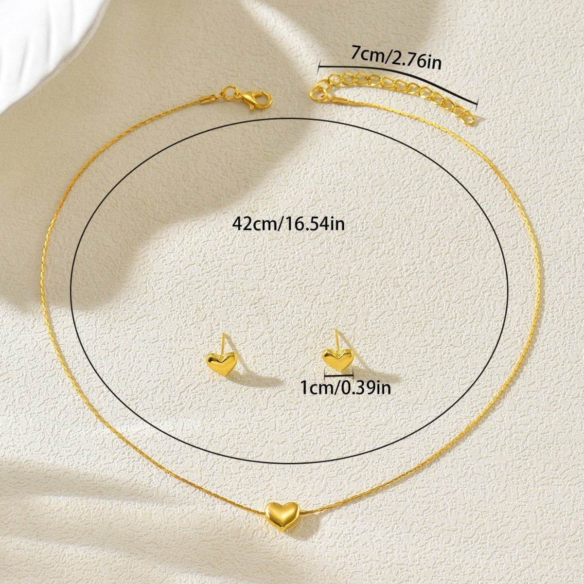 Cross-border European American Light Luxury Women Jewelry Set, Geometric Heart Pendant Clavicle Necklace & Matching Earrings, Versatile Daily Fashion Accessories