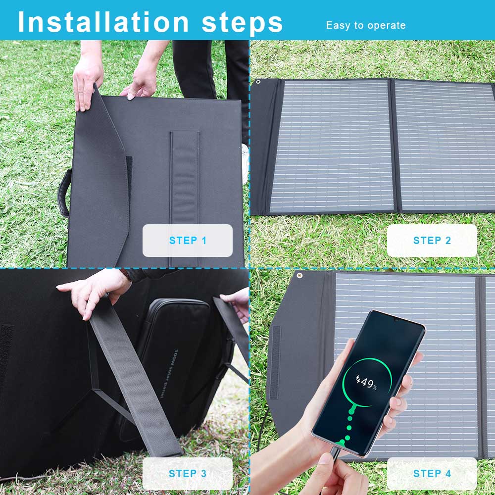 Portable Solar Panel Watt Foldable Solar Panel Charger For Power Station, USB DC Devices 18V Output10 Connectors High Efficiency IP68 Waterproof For Camping Outdoor RV Cloudy