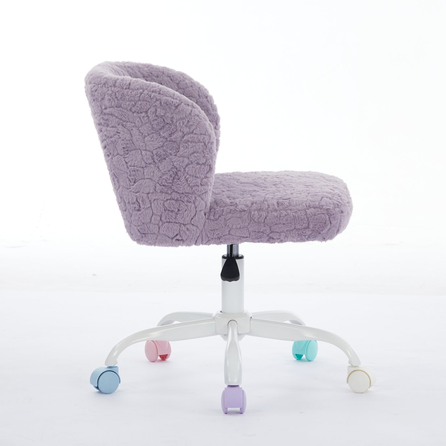 Girls Faux Rabbit Fur Desk Chair, Cute Fluffy Adjustable Swivel Vanity Chair With Silent Colorful Wheels, Soft Upholstered Office Chair For Bedroom, Study Room And Dorm, Purple, Violet Color