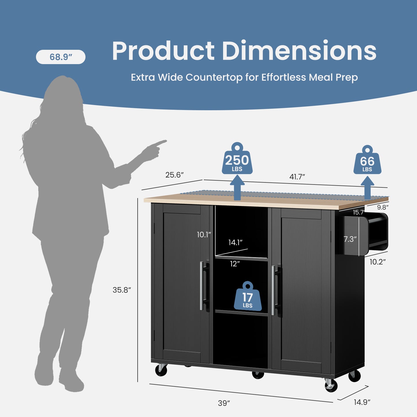 Kitchen Cart With Storage And Drop Leaf Tabletop, Rolling Island On Wheels For Extra Workspace