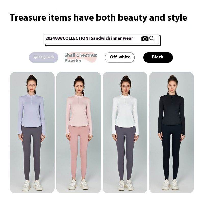 Yoga Clothes Long-sleeved Top Women's Reflective Stripe Half Zipper