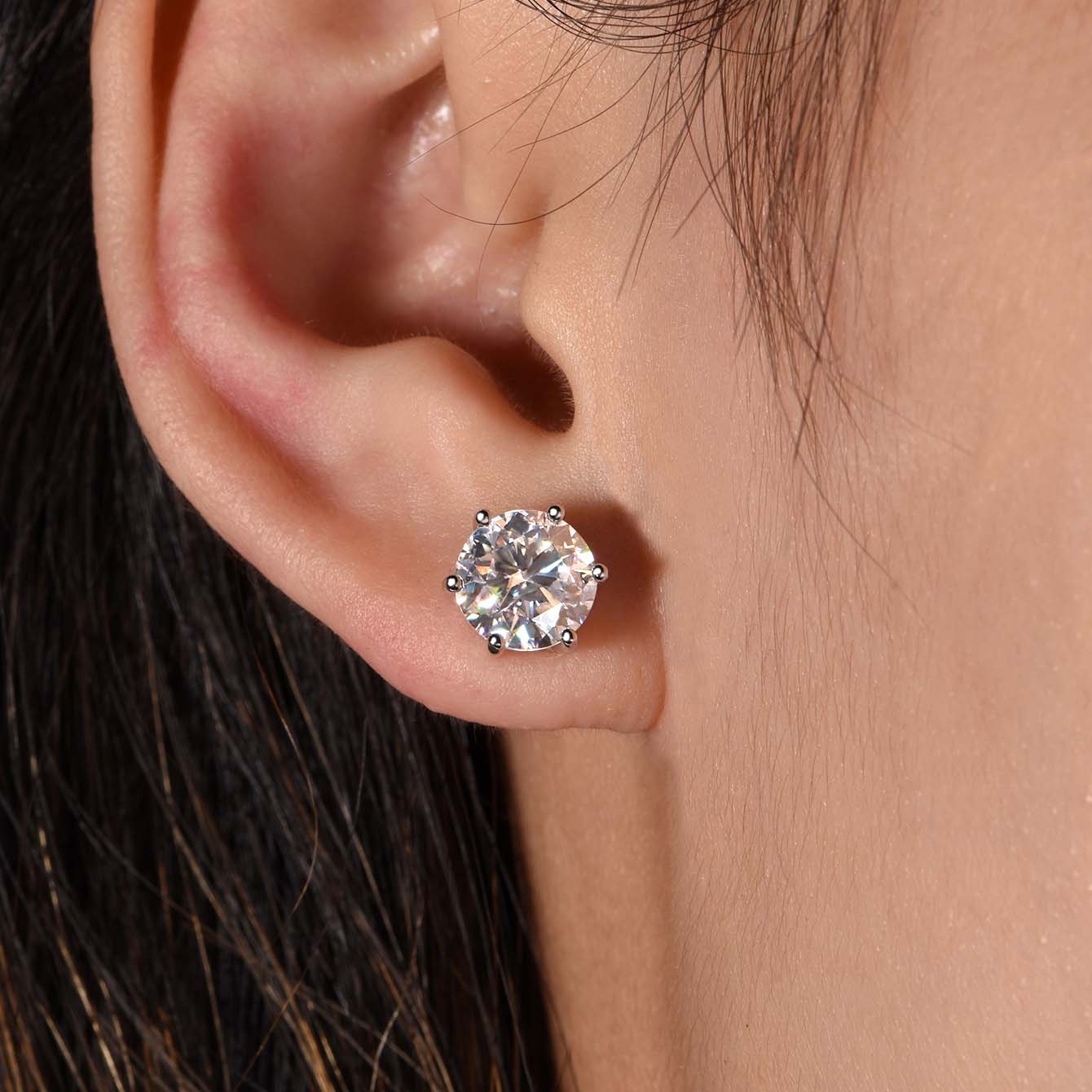 S925 Sterling Silver 4-Prong Moissanite Stud Earrings, 1&2ct D-VVS1 Round Cut, Platinum Plated 1.5&2.2g Women's Jewelry Gift Box