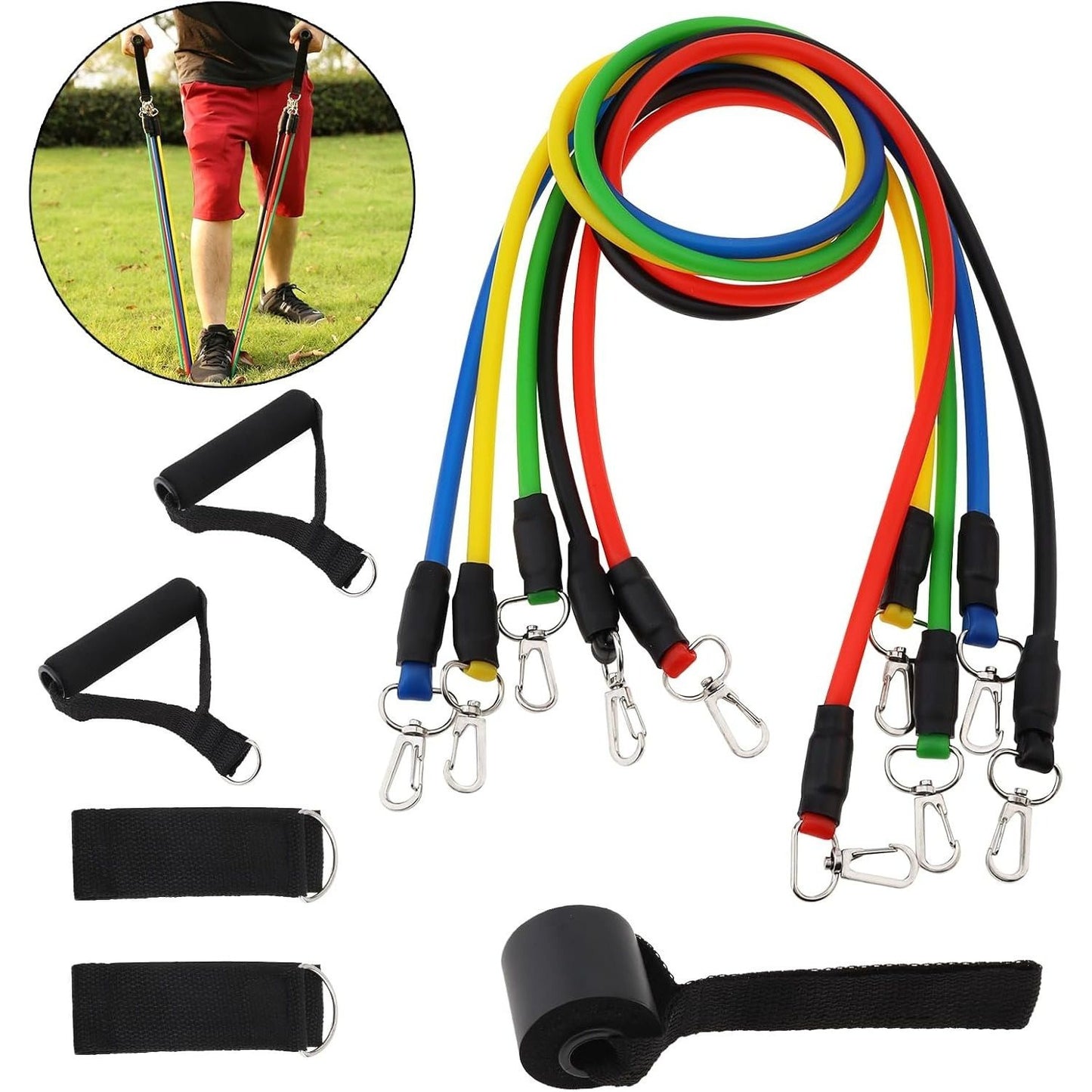 Fitness Widerstandsband Set, 5-in-1 Widerstandsbänder Mit Türanker, Griffen & Knöchelschlaufe Für Krafttraining, Muskelaufbau, Pilates, Stretching, Rehabilitation-Partyzubehör-Set