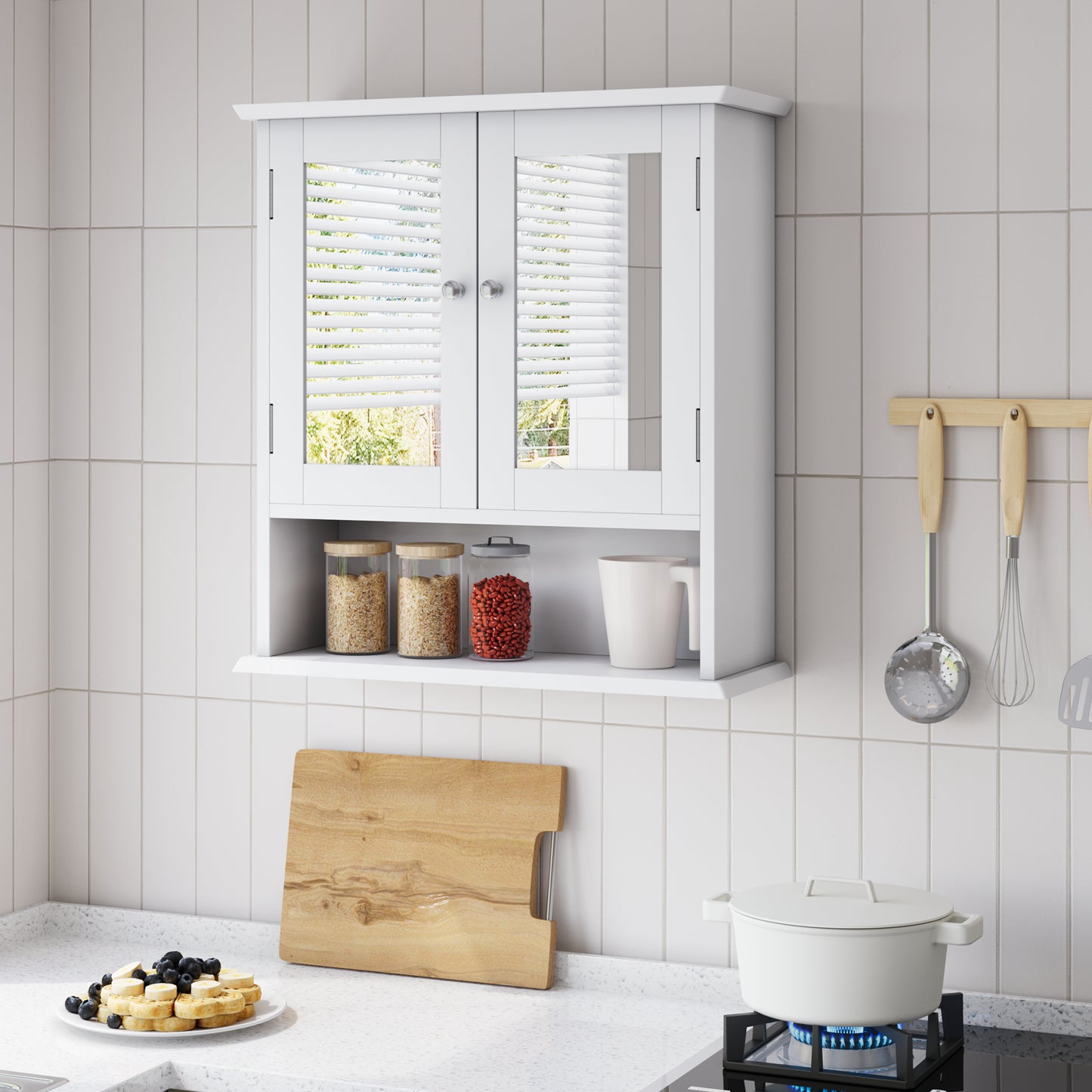 Bathroom Cabinet With Mirror, White Medicine Cabinet With Adjustable Shelf, Toilet Cabinet In Laundry Room And Kitchen