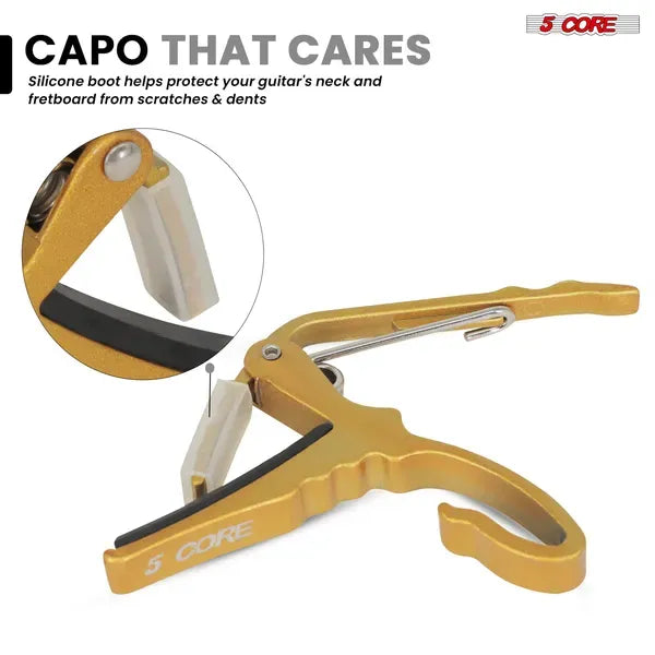 5Core Capo Acoustic Electric Guitar String Clip Banjo Mandolin Or Ukulele + 6Pcs Guitar Picks Celluloid Puas Para Guitarra + Carry Bag - CAPO AL YLW