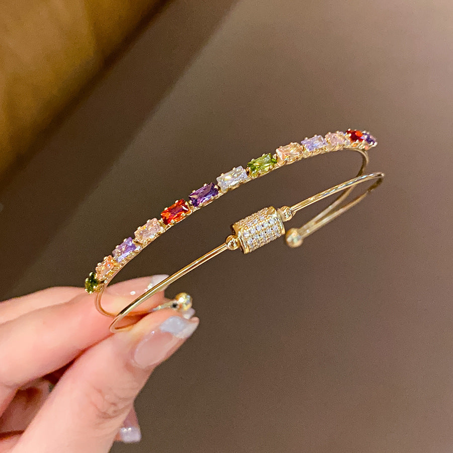 Luxury Vintage Court Style Rhinestone Zircon Bangle, Elegant French Design High-End Texture Universal Matching Fashion Wrist Accessory