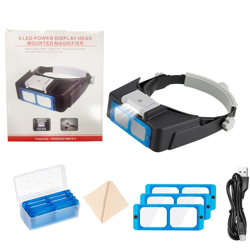 Head-mounted HD Glasses With 4 LED Lights And USB Charging