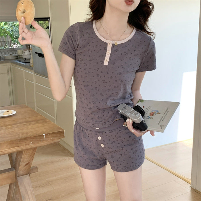 Korean Sweet Princess Pajamas Women Summer Sexy Short Sleeve Set