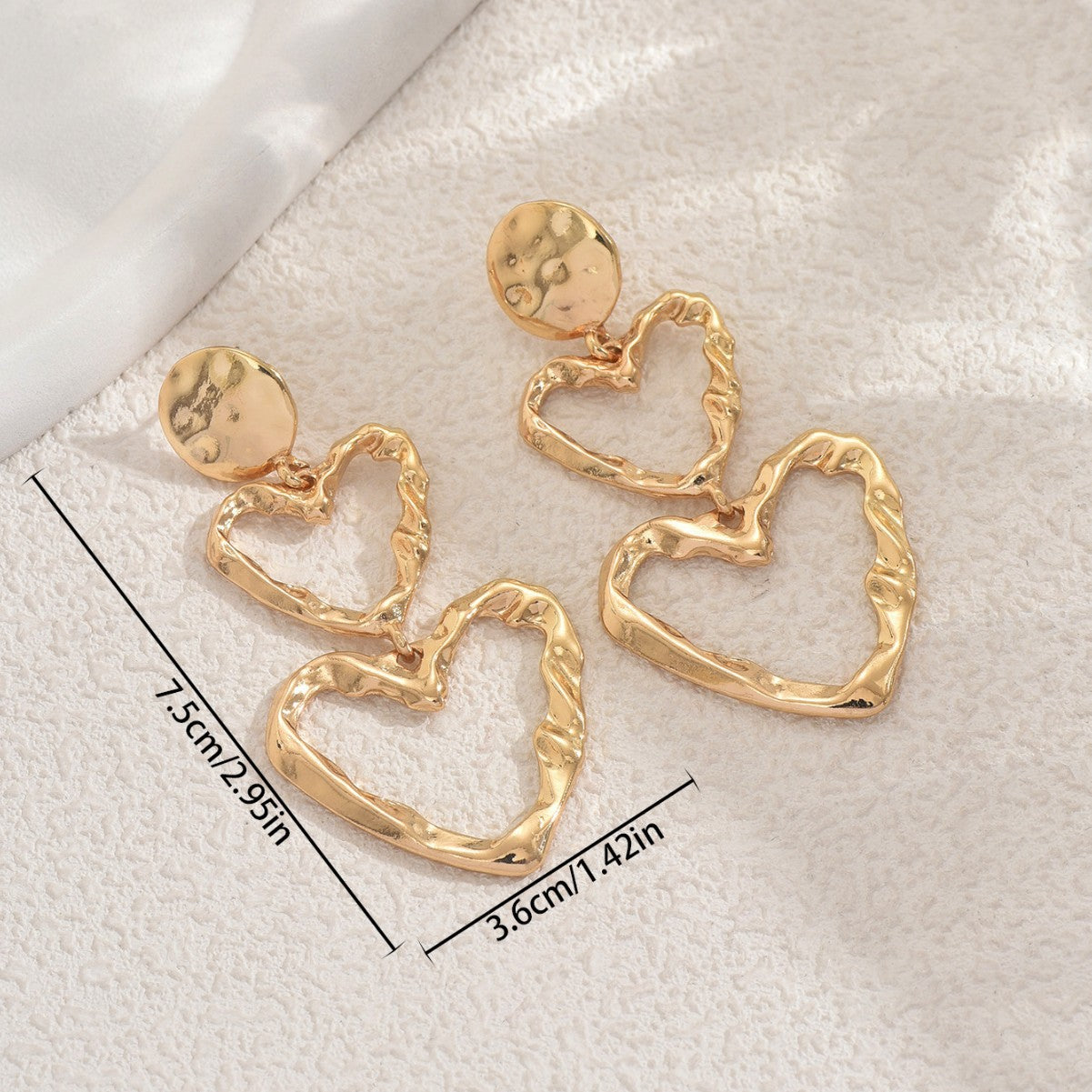 Cross-border European American Women Jewelry, Unique Exaggerated Heart Design Metal Wrinkle Stud Earrings, Versatile High Sense Ear Accessories For Ladies