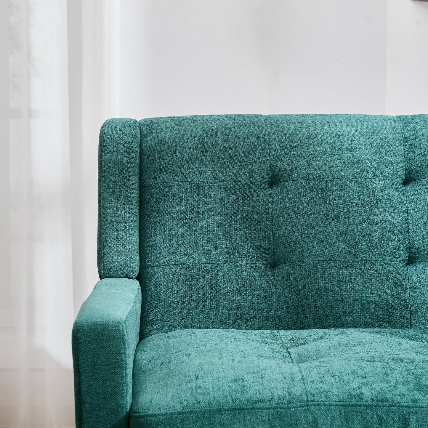 Premium Linen Bench 2 Seater With Non-Slip Solid Wood Legs And High-Density Foam Cushions Button Upholstered Accent Chair For Living Room, Bedroom And Office