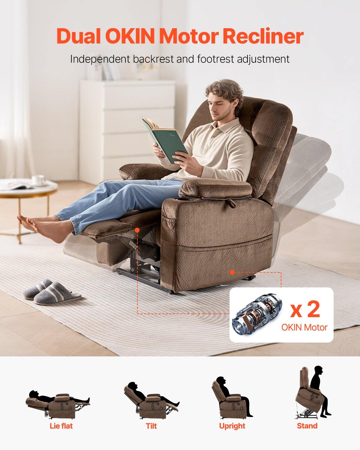 Power Lift Recliner Chair, Lift Chair With Heat And Massage For Elderly, Dual Motor Recliner Chair With 2 Cup Holders And USB Port, Infinite Position Adjustment Electric Recliner (Large, Brown)