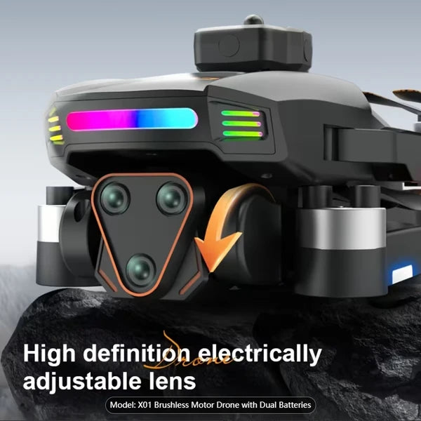 2026 New Foldable Quadcopter Drone X01 Features: 4.5-inch Independent Display Screen Triple Cameras USB Charging Remote Controller Motorized Adjustable Camera Real-time Screen Image Transmission 360°