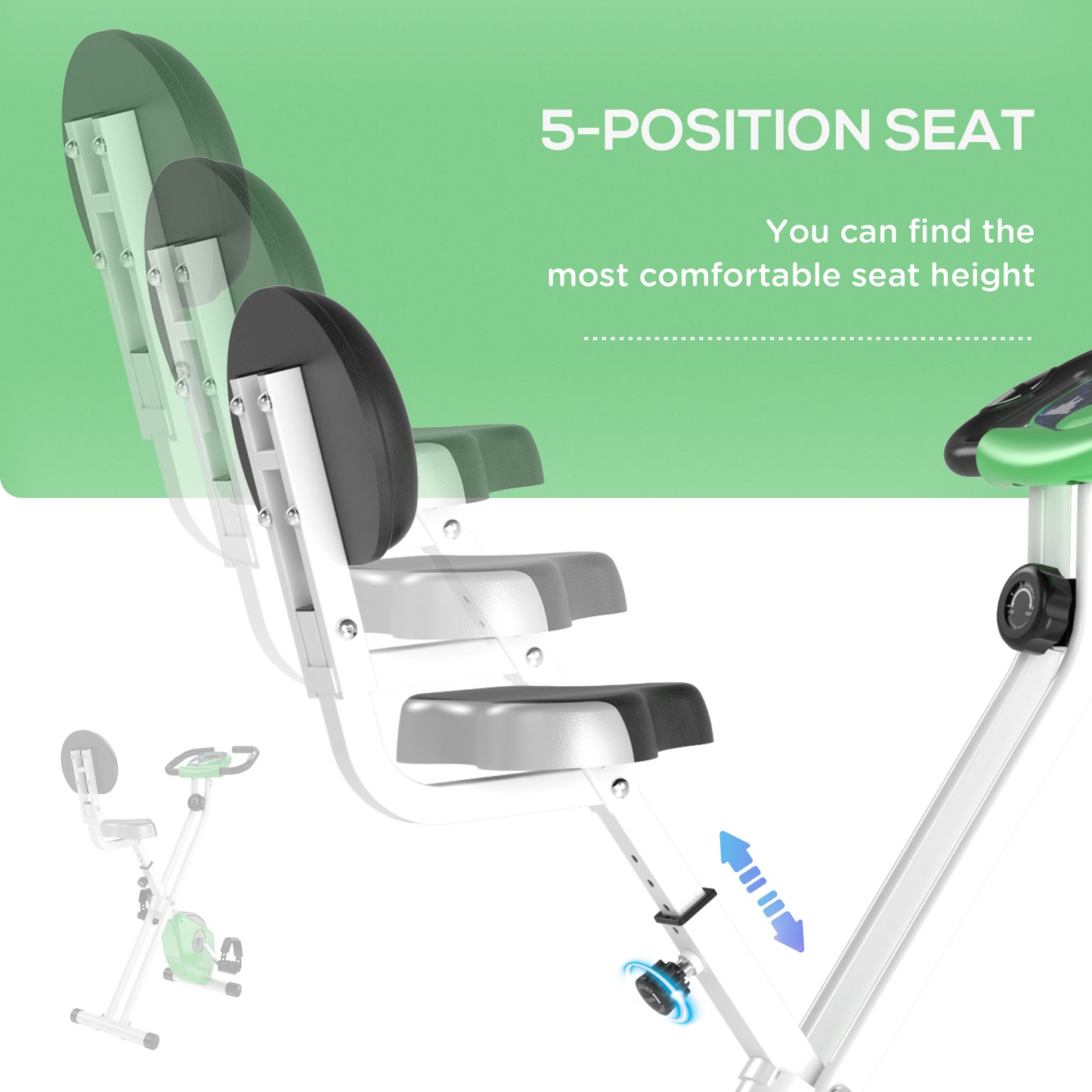 Folding Exercise Bike, Fitness Bicycle Indoor Trainer, 8-Level Magnetic Resistance Adjustable, With LCD Monitor, Pulse Sensor, Green