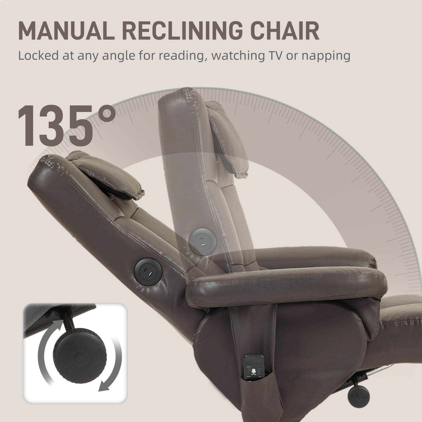 Faux Leather Massage Recliner Chair, With Storage Ottoman - Brown