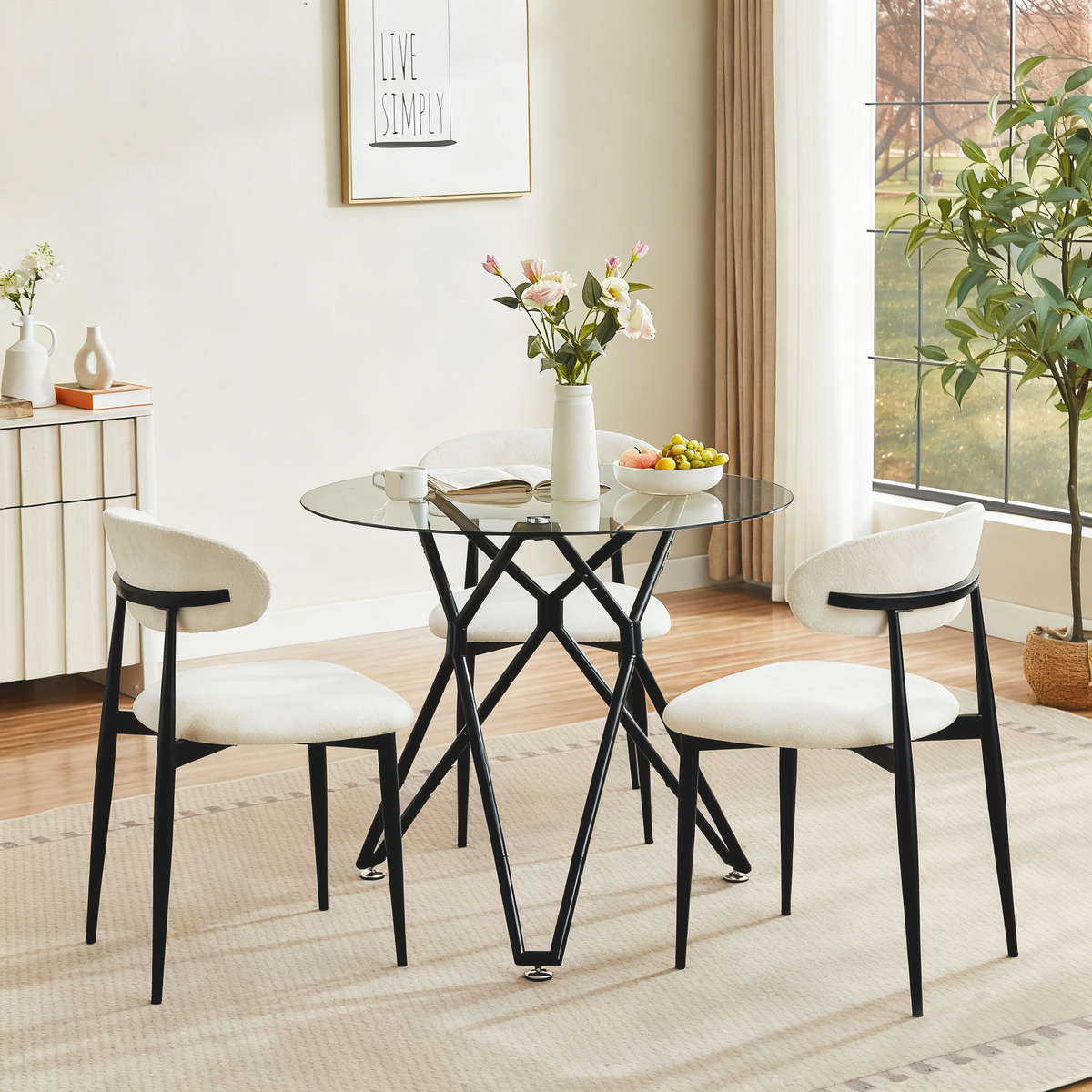 90cm Round Tempered Glass Dining Table, Suitable For 1-4 People, Space-saving Small Kitchen Table, Equipped With Sturdy Metal Legs, Suitable For Dining Room And Living Room, Black