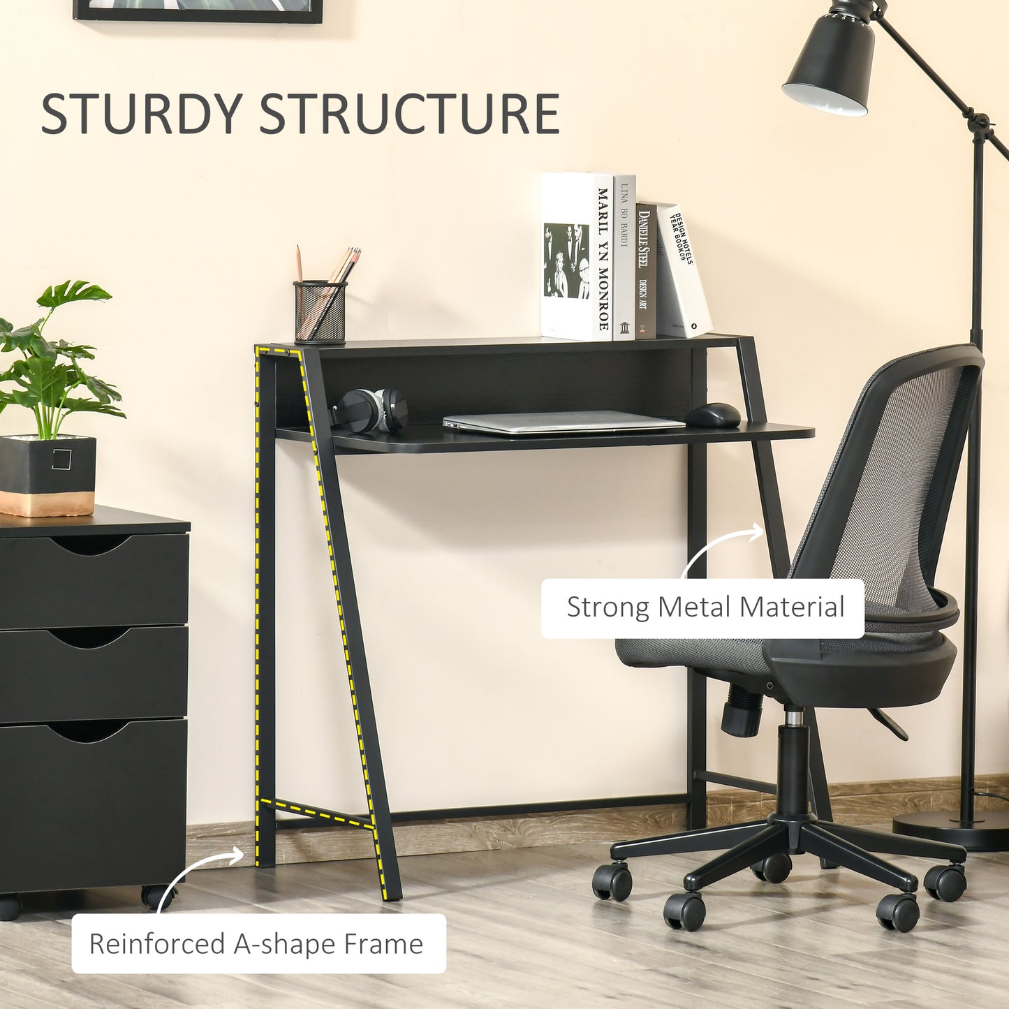 Writing Desk Computer Table Home Office PC Laptop Workstation Storage Shelf 84L X 45W Cm Black