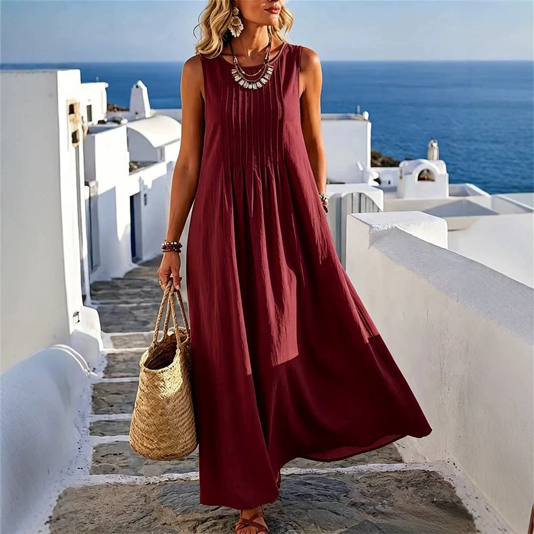 Summer New Casual Loose Fitting Round Neck Dress