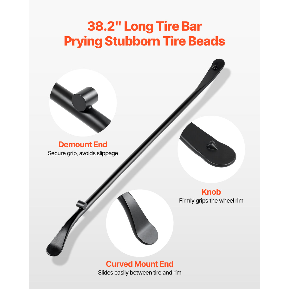Tire Bars, 2 PCS, 38.2 Inch Tire Mount And Demount Iron & 30 Inch Mt And Demount Spoon Bar, Heavy Duty Alloy Steel Changing Tools For Truck, Semi Truck, Off-Road Vehicle, Bus, Tractor, Black