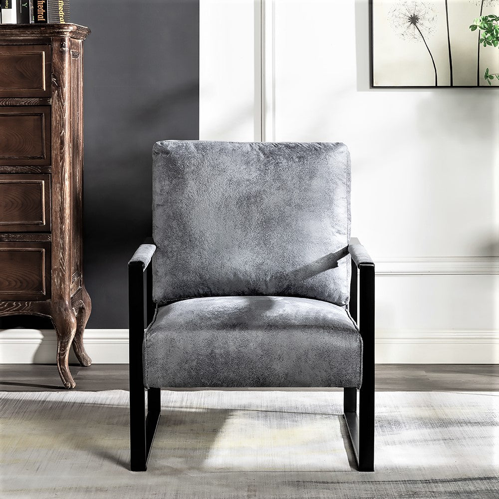 Direct Classic Mid Century Modern Accent Chair With Durable Square Metal Frame, Armchair For Living Room, Bedroom, Home Office In Spotted Microfiber Upholstery, Grey