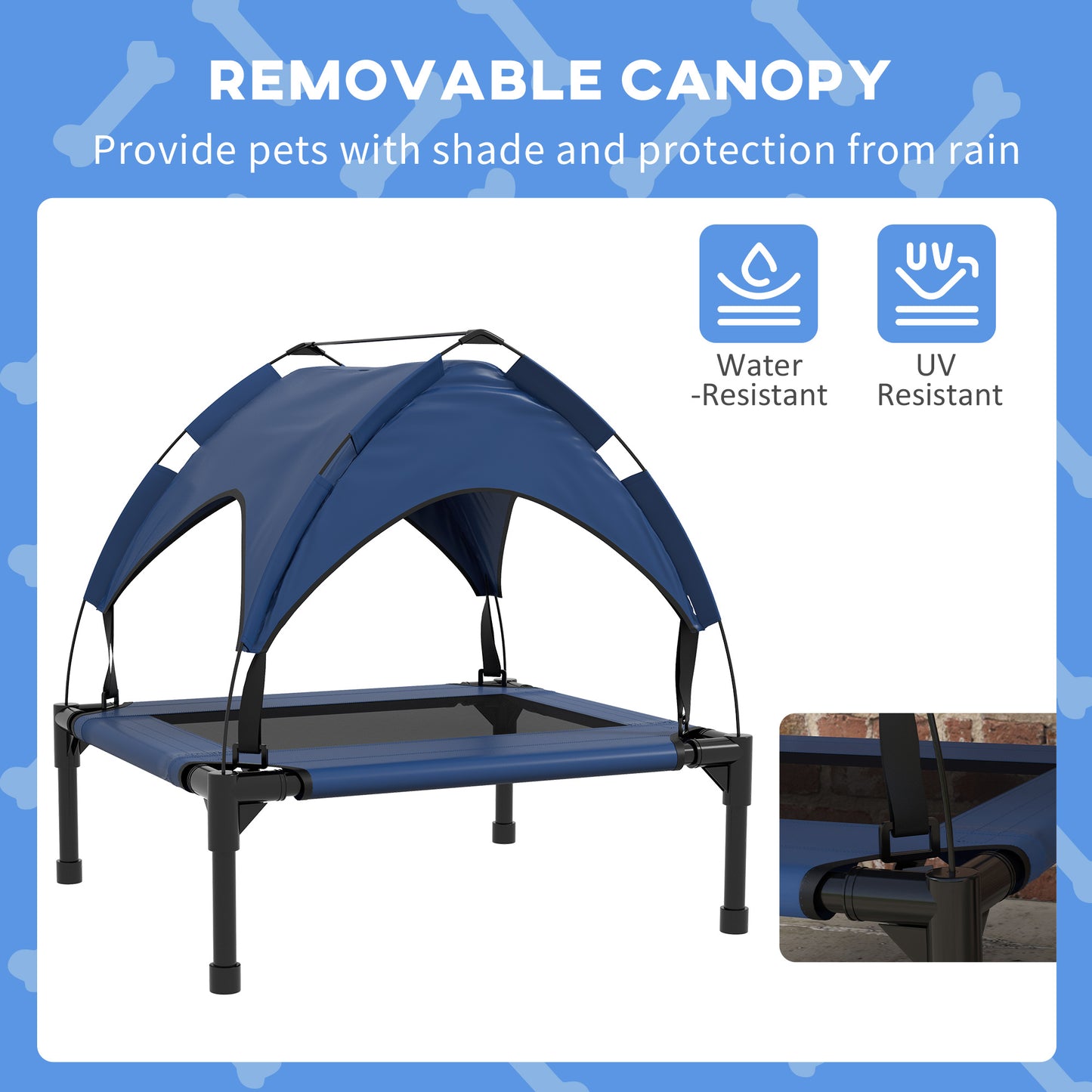 PawHut Cooling Raised Pet Bed W/ Washable Breathable Mesh, For Small Medium Dogs, 76 X 61 X 69.5cm - Dark Blue