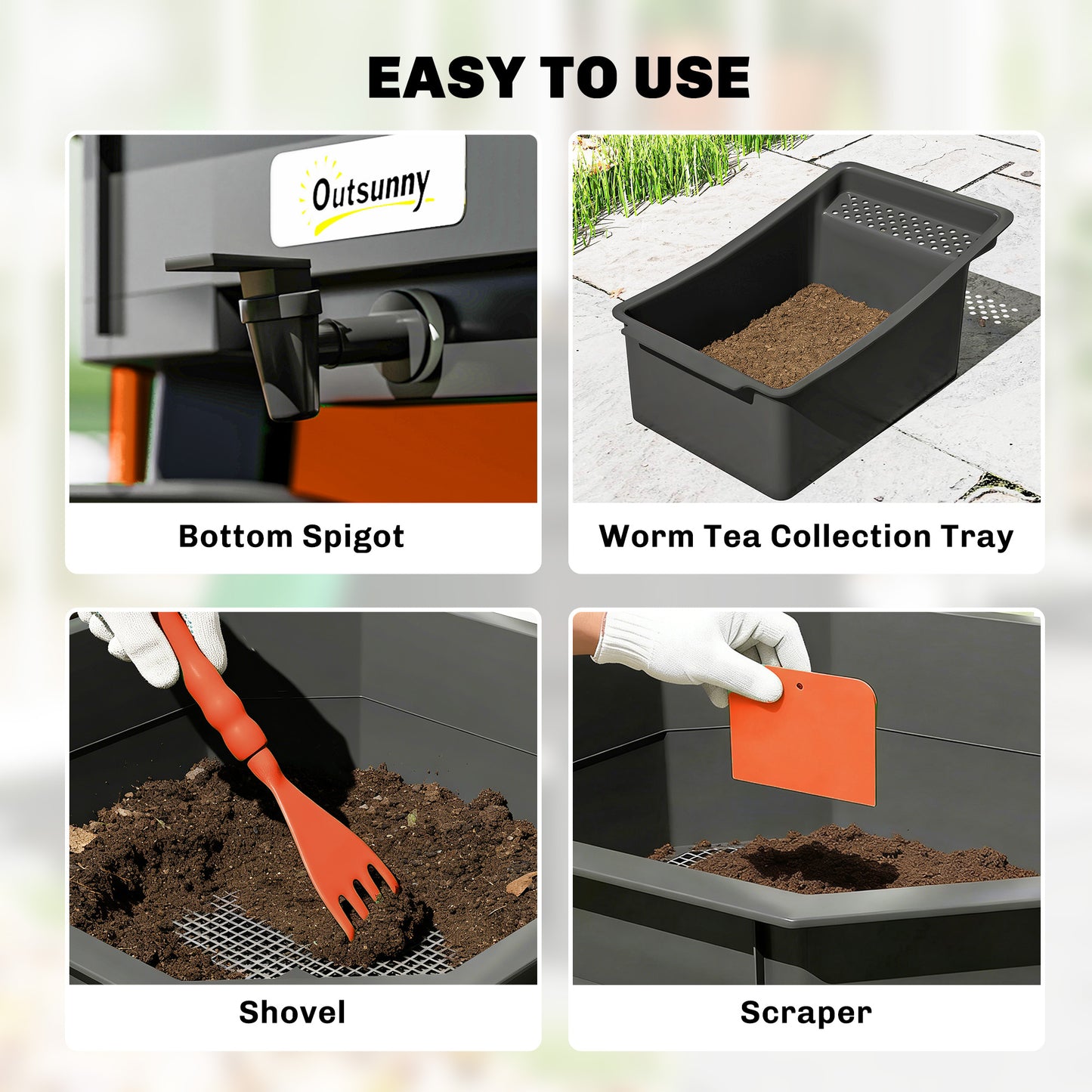 4-Tray Worm Composter Bin, 7.4 Gal Outdoor & Indoor Worm Composter for Recycling Food Waste, Orange