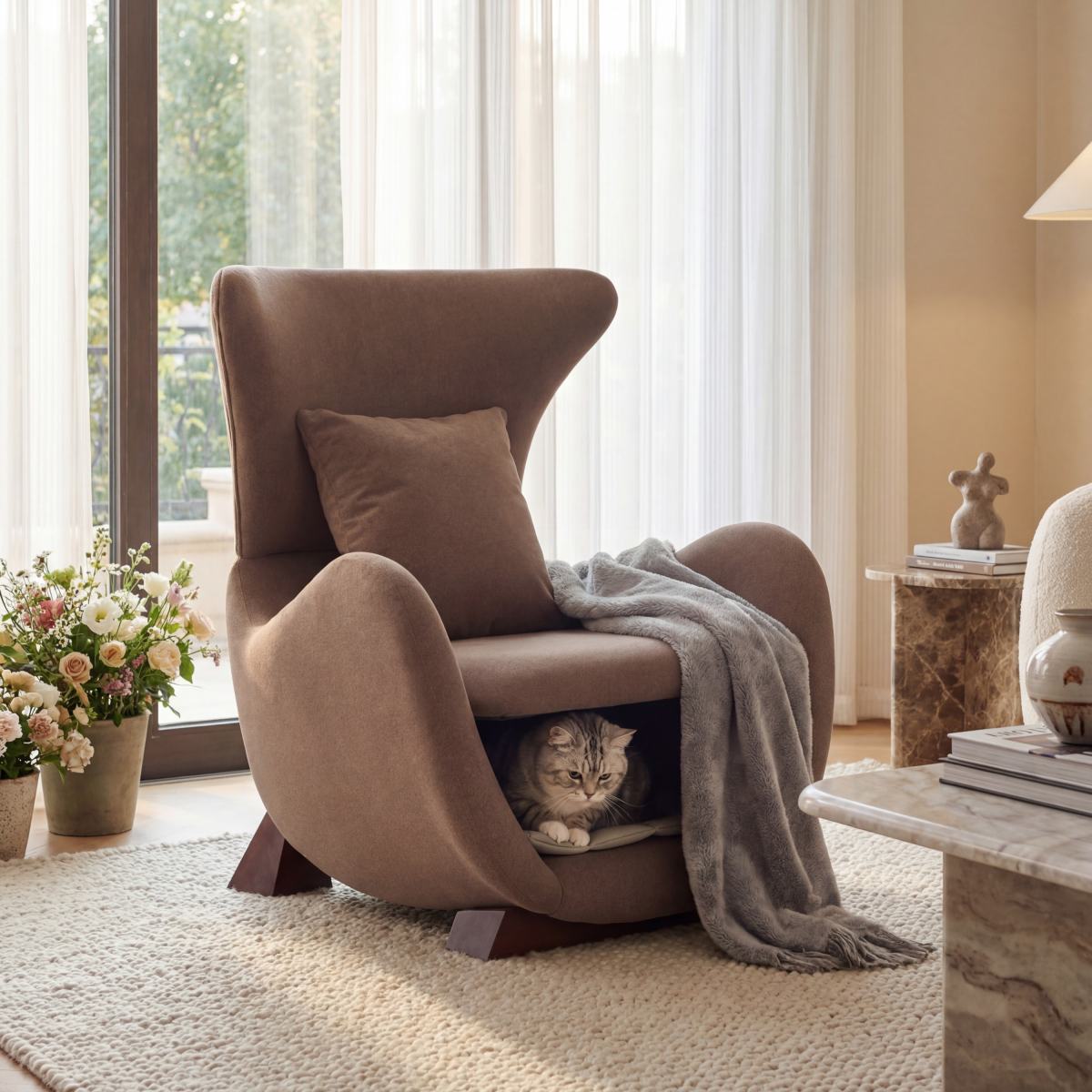 Modern Brown Polyester Accent Chair With Pet Storage Space - 330 Lbs Capacity, Living Room Lounge Chair, Stylish & Durable Design