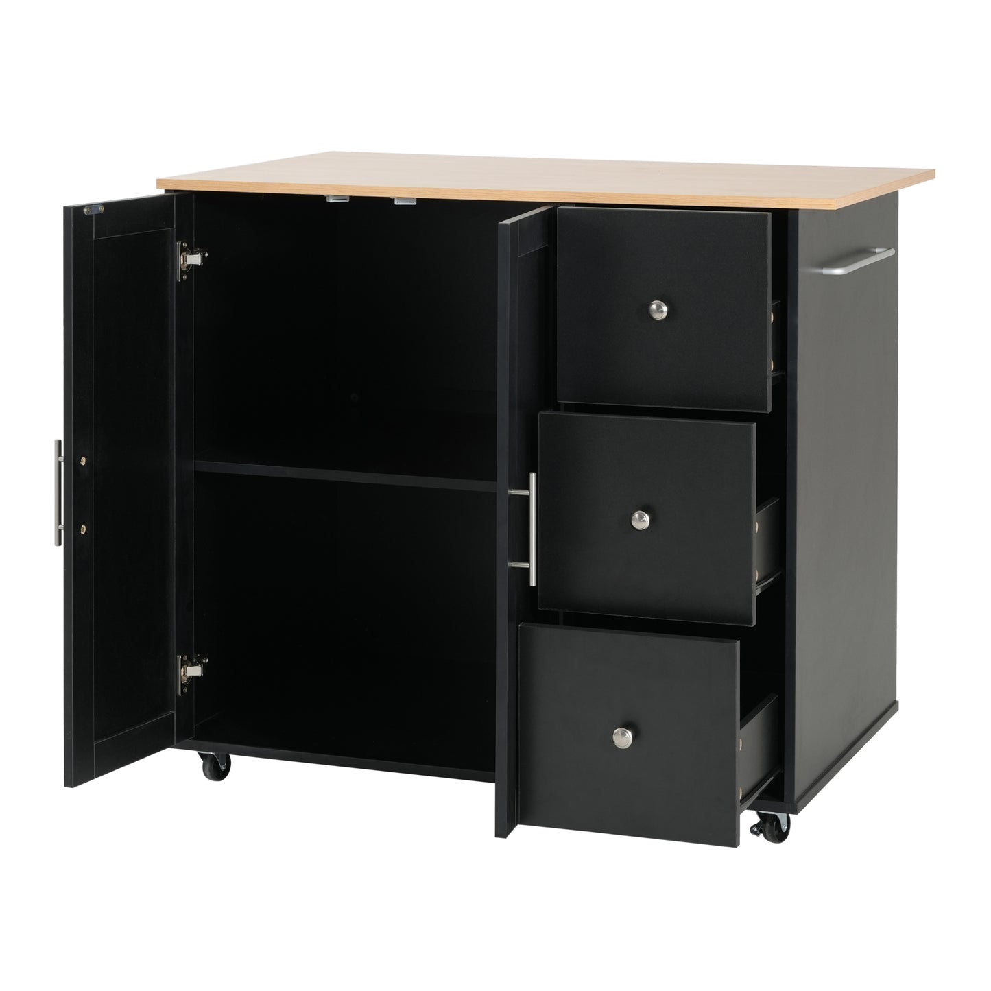 Mobile Kitchen Cart With Storage, 39.76 Rolling Kitchen Island With 2 Doors, 3 Drawers & Adjustable Shelf, Black Utility Cart For Kitchen Dining Room