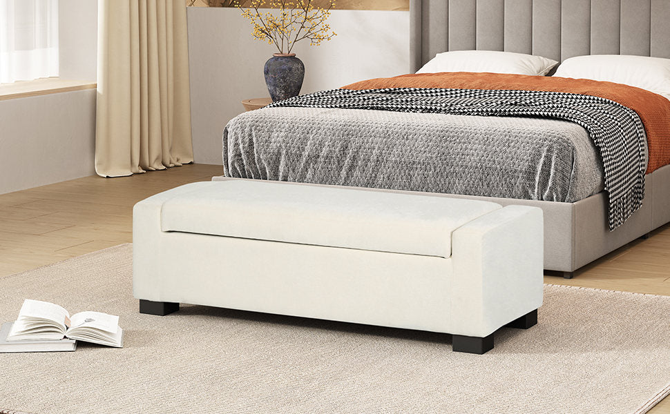 50" Ottoman Bench in Textured Fabric, Rectangular Design with Hinged Lid for Seating, Footrest, and Hidden Storage, Perfect for Living Room, Bedroom, or Entryway