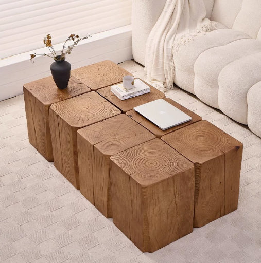Log Stool Square Solid Wood Tea Table