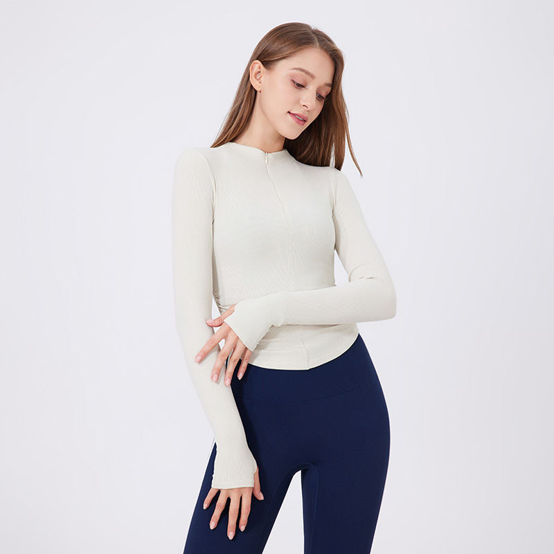 Small Waist Half Zipper Yoga Clothes Women's Workout Clothes Sports Top Pilates Training Wear Long Sleeve Blouse Autumn