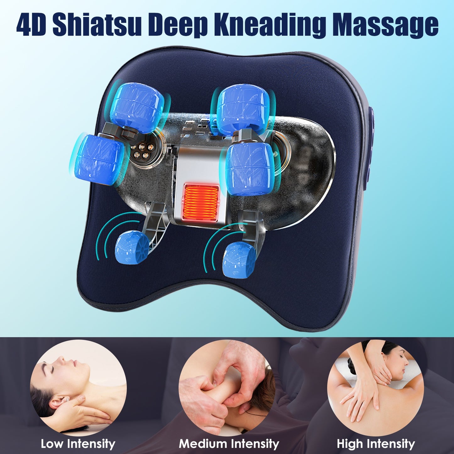 1 Set Cordless Neck Shoulder Massager With Soothing Heating 3 Intensity Levels 2 Heating Levels Electric 4D Shiatsu Deep Kneading Pillow For Back Traps Gifts For Family Home Car