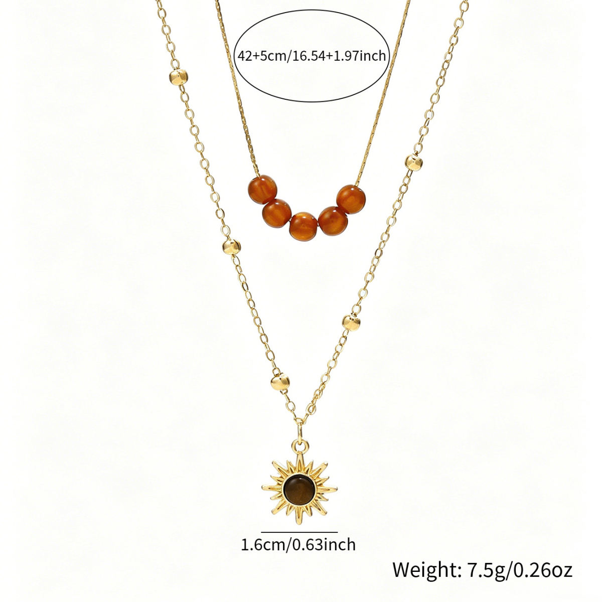 Cross-border Vintage Sunflower Tiger's Eye Necklace For Women, Niche Design Premium Texture Stackable Clavicle Chain Matching Jewelry