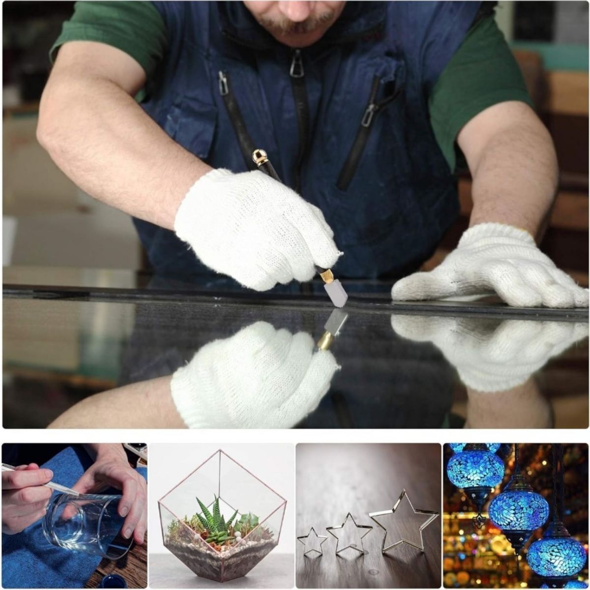 6-Piece Glass Cutter Set: Professional Diamond Cutter + 3 Replacement Blades (2–20 Mm) + Accessories, For Glass/Tiles/Mirrors – Ideal For Home & Crafts