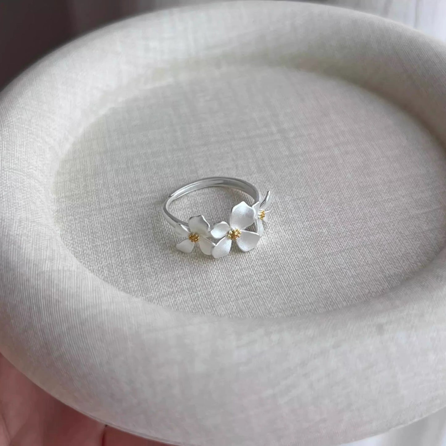 1pcs 999 Sterling Silver Gardenia Open Ring, Dainty Floral Style, For Daily Wear & Casual Office Outfits