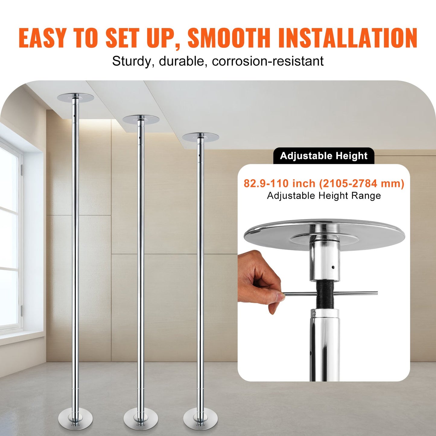 Professionelle Tanzstange, Pole Dance Tragbare Tanzstange Profi Ca. 210,5–278,4 Cm Höhenverstellbare Abnehmbare Fitnessstange Spinning Fitness Silber, Tanzstange Fitnessstudios, Club, Party