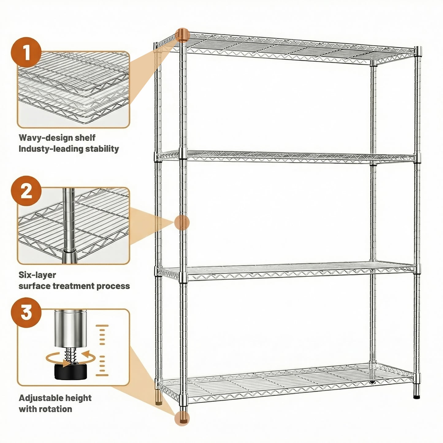 1400 Lbs 4-Shelf Storage Shelves,Wire Shelving Heavy Duty Metal Storage Shelving Unit Adjustable Garage Shelving Rack Pantry Kitchen Chrome, 4 Tier,15.8 D X 45.3 W X 59.4 H