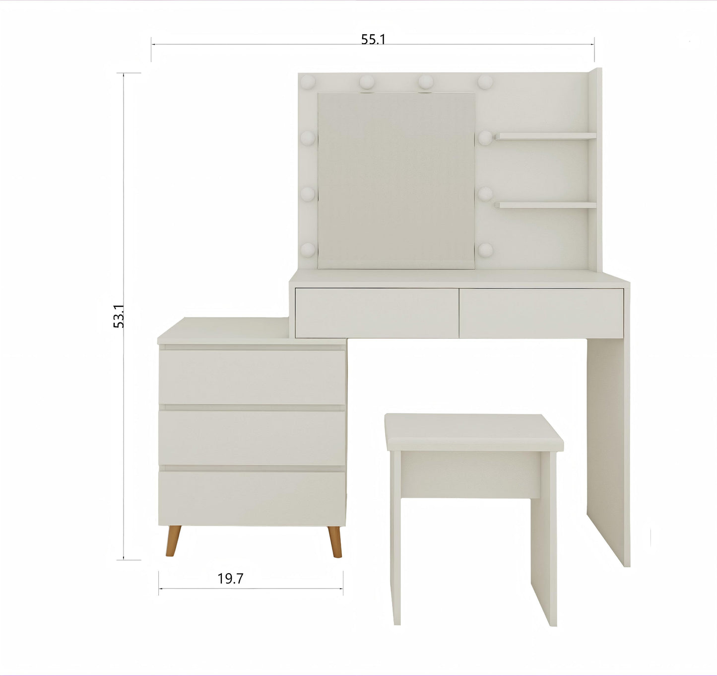 LED Lighted Makeup Vanity Table With Mirror - White Beauty Station With Storage Drawers, Matching Stool, And Organizing Compartments For Makeup Brushes And Cosmetics