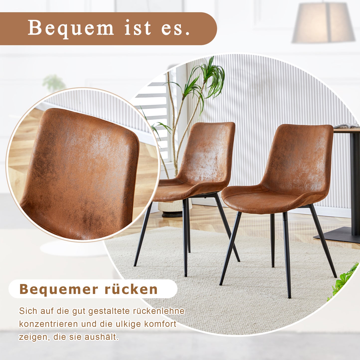 4-Piece Set Brown Breathable Tech-Fabric Dining Chairs Modern Design With Widened Seat, Backrest & Non-slip Metal Feet For Home And Office.