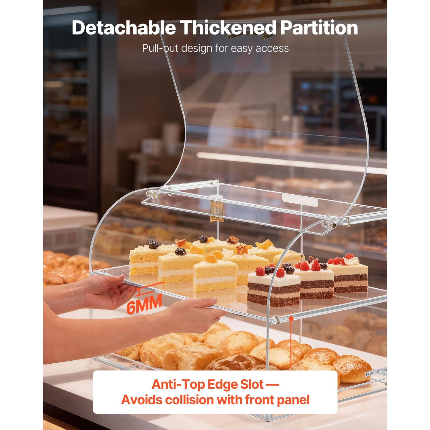 Bakery Display Case, 2-Tier Commercial Countertop Pastry Display Case, Clear Acrylic Bread Box For Kitchen, Party Cake Cabinet With Magnetic Rear Door For Cookie Dessert Donut, 22 X 14 X 14