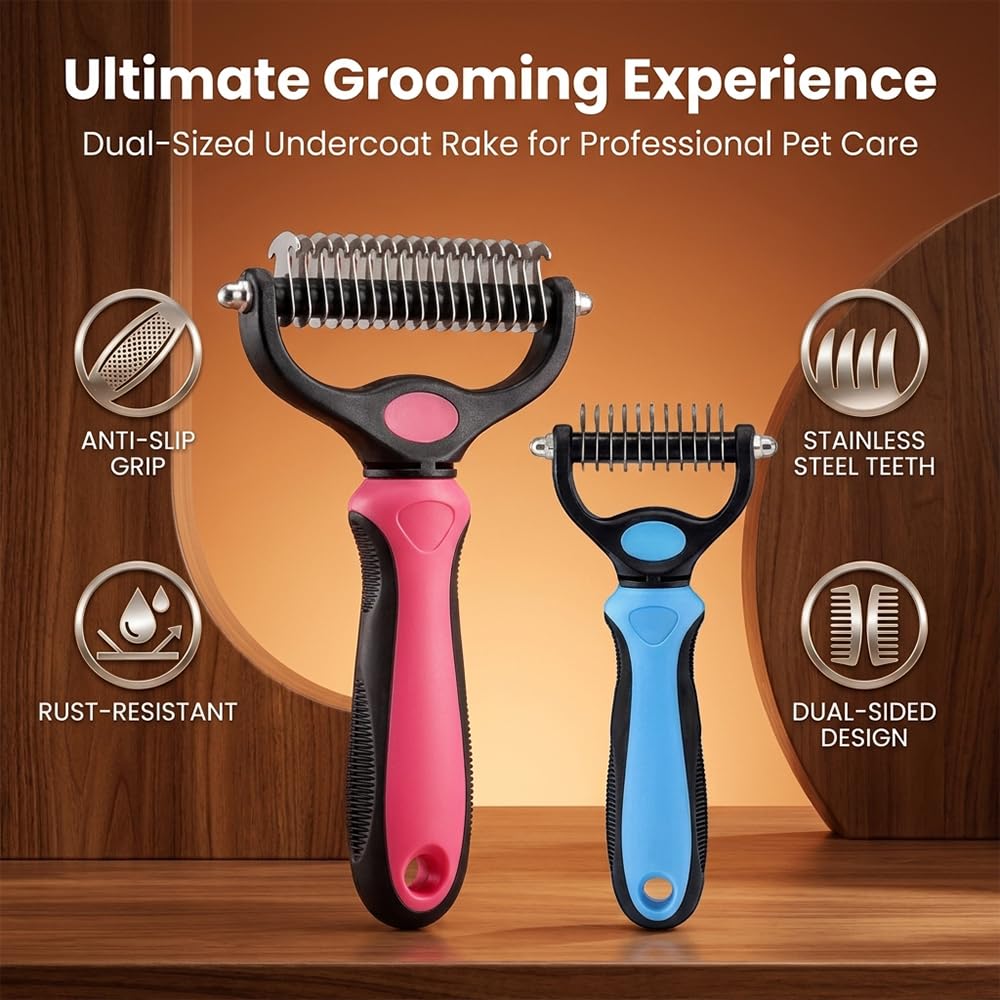 Dematting Comb For Dogs And Cats, Undercoat Rake Pet Brush For Long Hair, Deshedding Dog Brush Removes Tangles Knots And Loose Fur, Grooming Tool For Thick Coats