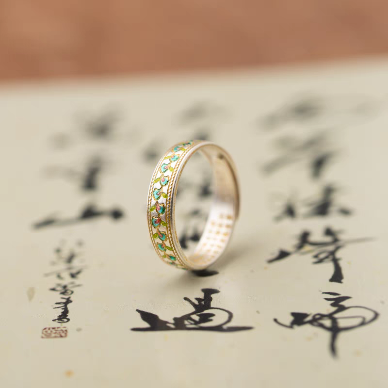 1pc 999 Sterling Silver Enamel Lily Of The Valley Open Ring, Retro Chinese Style, Perfect For Daily Wear & Valentine's Day Gift