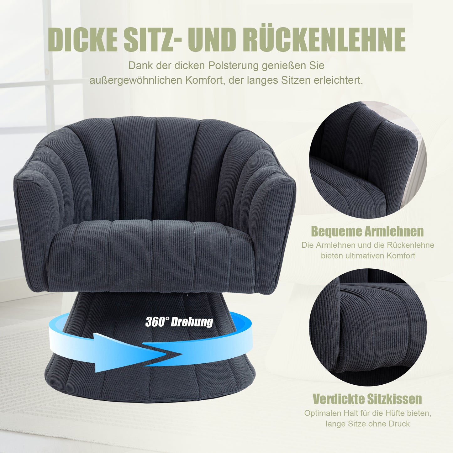 Elegant 360 Swivel Chair With Ergonomically Shaped Seat And Back Upholstery, Enveloping Armrests As Well As A Modern Design And Stable Base, Perfect For The Office, Living Room Or Home Office.