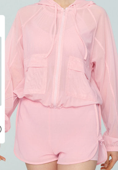 Loose Zippered Drawstring Yoga Long Sleeved Cover Up