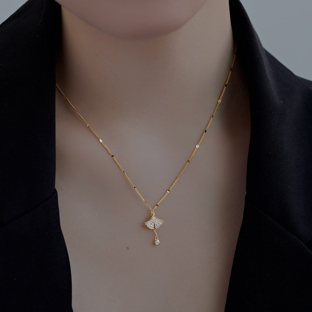 S925 Sterling Silver Necklace For Women Light Luxury Temperament Accessories Ginkgo Leaf Pendant