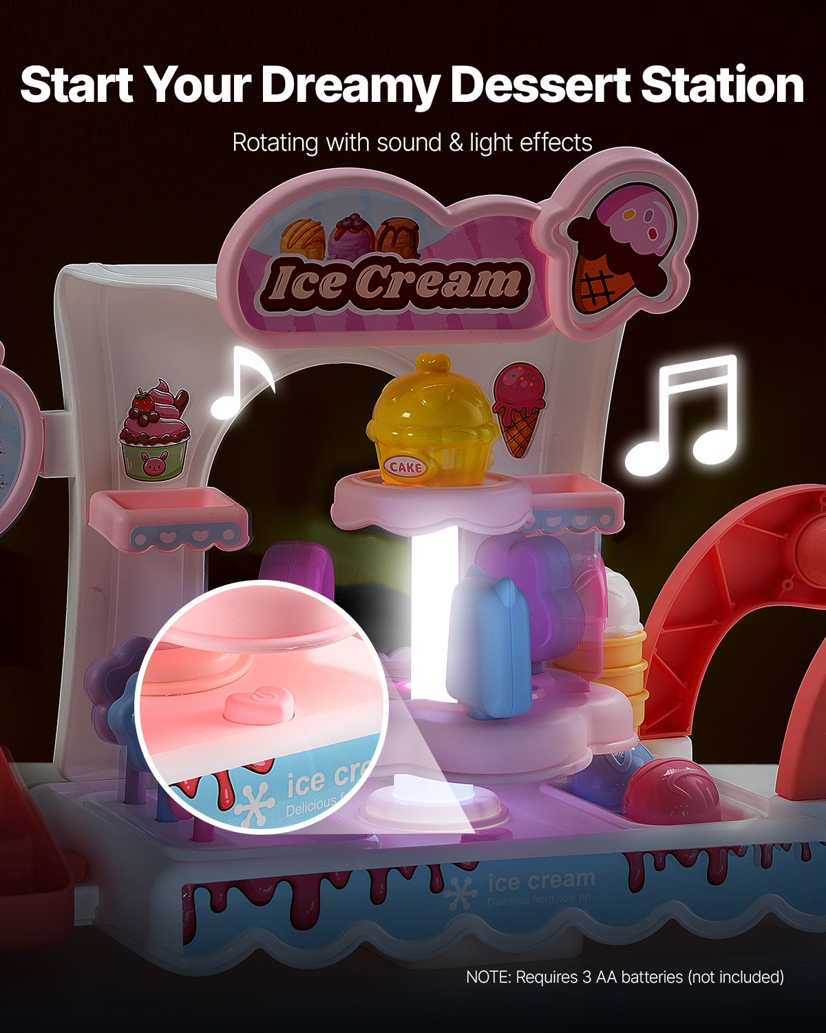 Ice Cream Cart For Kids, 27 PCS Accessories, Pretend Play Store With Storage Trolley With Pretend Money, Sound & Light Effects, Montessori Educational Ice Cream Truck Toys For Toddlers 3+ (Pink)
