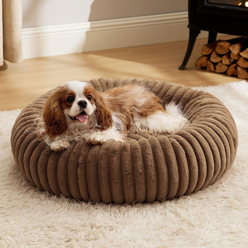 Pet Bed High-Grammage Vertical-Stripe Rabbit Fur Plush Mat Long-Haired Round Cat Winter Warm Dog House